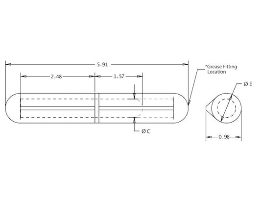 Steel Weld-On Bullet Hinge with Brass Pin/Bushing/Grease Fitting .98 x 5.91 Inch