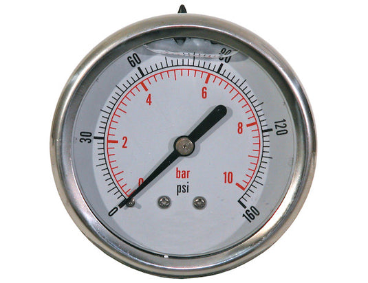Silicone Filled Pressure Gauge - Center Back Mount 0-160 PSI