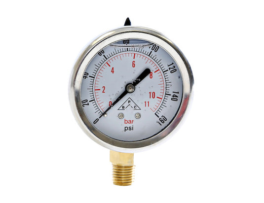 Silicone Filled Pressure Gauge - Stem Mount 0-160 PSI
