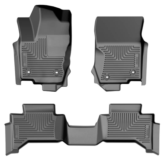 Husky Liners WeatherBeater Floor Liners, Front & 2nd Row, Black, Without Cool Box Console (Land Cruiser) - 2024-2026 Lexus GX, Toyota Land Cruiser