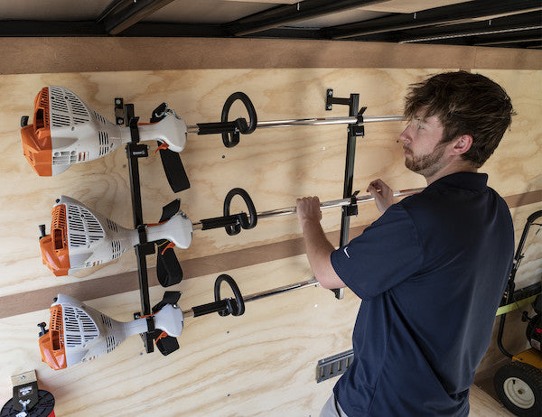 Load image into Gallery viewer, 3-Position Snap-In Trimmer Rack for Enclosed Landscape Trailers
