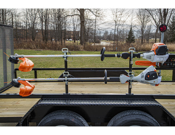 Load image into Gallery viewer, 2 Position Channel-Style Lockable Trimmer Rack for Open Landscape Trailers
