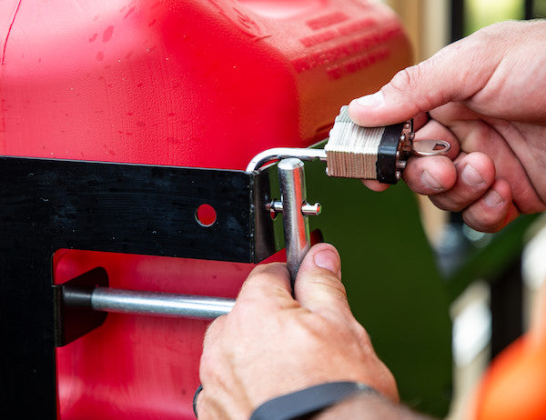 Load image into Gallery viewer, Locking Gas Container Rack for Open/Enclosed Landscape Trailers
