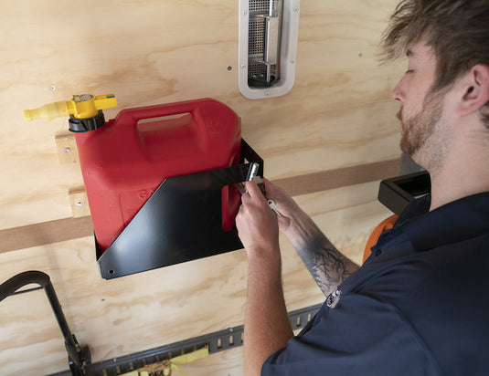 Locking Gas Container Rack for Open/Enclosed Landscape Trailers