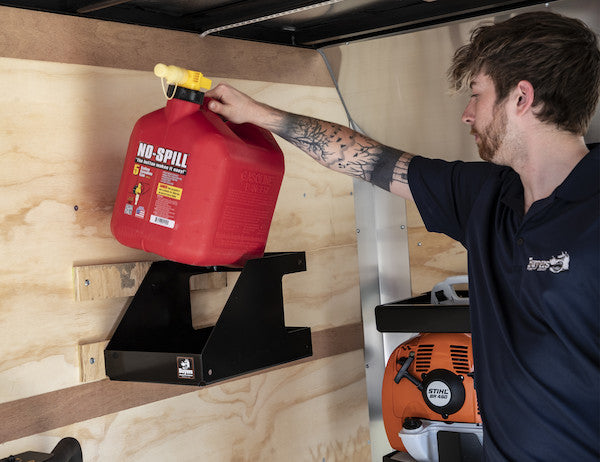 Load image into Gallery viewer, Locking Gas Container Rack for Open/Enclosed Landscape Trailers
