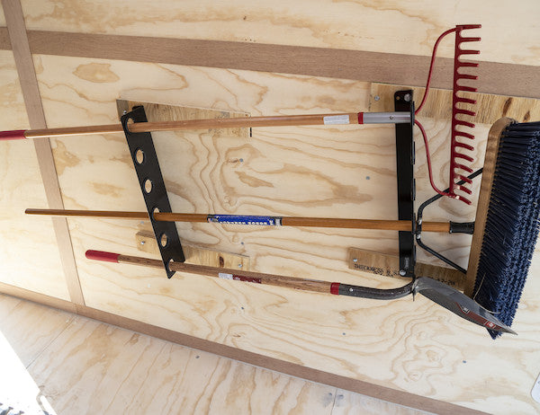 Load image into Gallery viewer, Horizontal Hand Tool Rack for Enclosed Landscape Trailers
