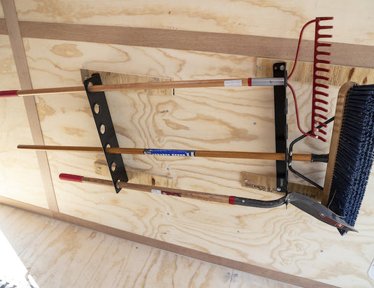 Horizontal Hand Tool Rack for Enclosed Landscape Trailers