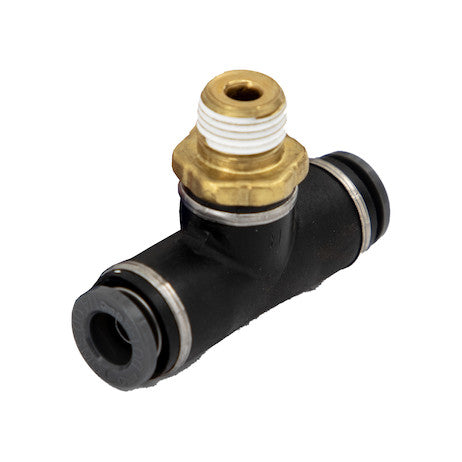 Load image into Gallery viewer, Brass/Poly DOT Push-In Swivel Male Branch Tee 1/4 Inch Tube OD x 1/8 Pipe Thread
