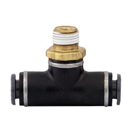 Load image into Gallery viewer, Brass/Poly DOT Push-In Swivel Male Branch Tee 1/4 Inch Tube OD x 1/8 Pipe Thread
