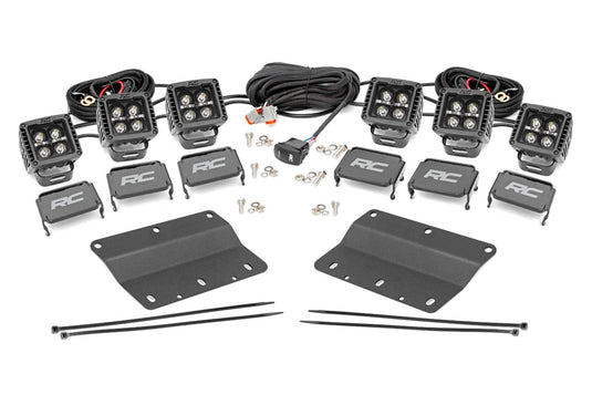 Rough Country LED Light Kit, Fog Mount, Triple 2" Black Pair, Amber DRL - 2021-2026 Ford Bronco Raptor