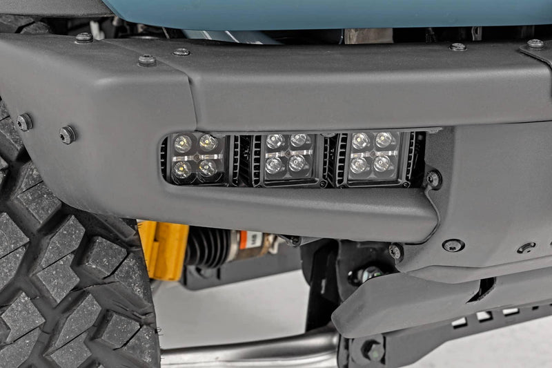 Load image into Gallery viewer, Rough Country LED Light Kit, Fog Mount, Triple 2" Black Pair, Amber DRL - 2021-2026 Ford Bronco Raptor
