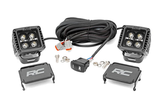 Rough Country 2 Inch Black Series LED Light Pods, Spot, Square - Cool White DRL