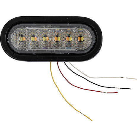 6 Inch LED Oval Strobe Light with 12 LEDs, Amber/Clear, Heated