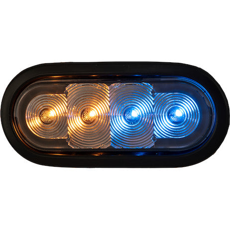 6 Inch LED Oval Strobe Light with Amber/Blue LEDs and Clear Lens