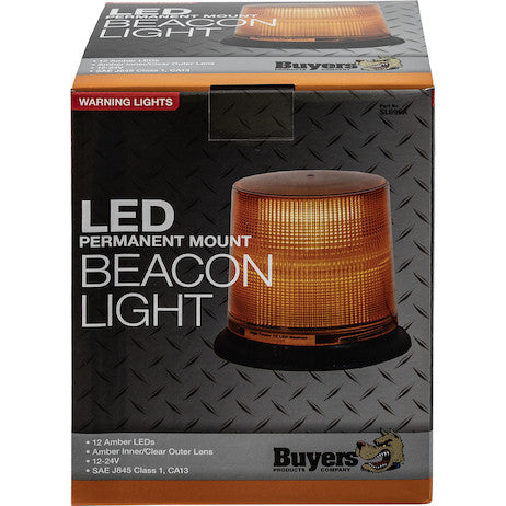 Load image into Gallery viewer, 6.5 Inch by 6.5 Inch Amber LED Beacon Light With Tall Lens (Permanent Mount with 12 Inch Blunt Cut Leads)
