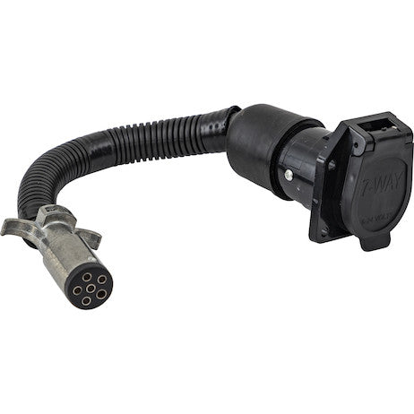 6-Way Round to 7-Way Flat RV Adapter with 8 Inch Prewired Cable