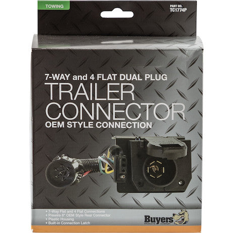 7-Way Dual-Plug OEM Trailer Connector with 8 Inch Prewired Cable