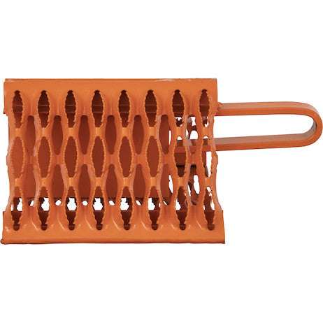 Load image into Gallery viewer, Orange Powder Coated Galvanized Serrated Wheel Chock with Handle 9x10x6 Inch
