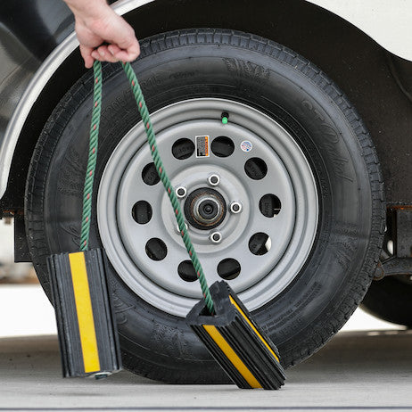 Rubber Wheel Chock Set 4x4x8 Inch with 3 Foot Rope