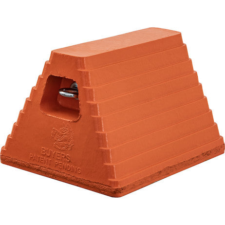 Orange Heavy Duty Rubber Wheel Chock with Recessed Chain Eye 10x8x6 Inch