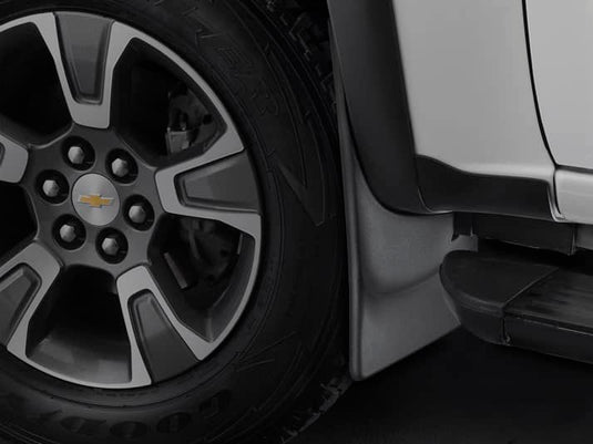 WeatherTech No-Drill MudFlaps, Front, Black, With Fender Flares or Lip Moulding, Excluding ZR2 (Colorado) - 2015-2022 Chevrolet Colorado, GMC Canyon
