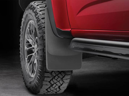 WeatherTech No-Drill MudFlaps, Front, Black, With Flares, ZR2, Excluding Bison Edition - 2017-2022 Chevrolet Colorado