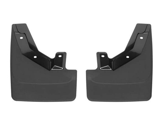 WeatherTech No-Drill MudFlaps, Front, Black, With Power Steps - 2021-2026 Chevrolet Suburban/Tahoe, GMC Yukon/Yukon XL