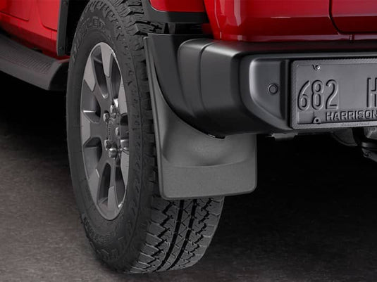 WeatherTech No-Drill MudFlaps, Rear, Black, Excluding Rubicon, With Safety Group Package - 2018-2026 Jeep Wrangler