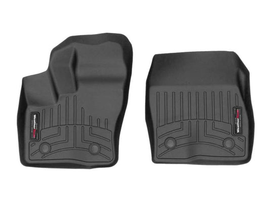 WeatherTech FloorLiner, Front, Black, Vinyl Floor, With Second Row Bench, With Floor Retention and Secondary Footrest - 2014-2020 Ford Transit Connect