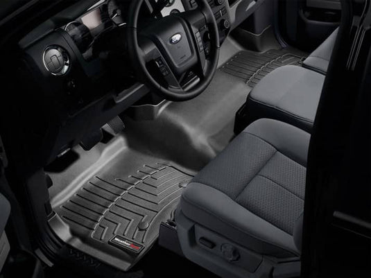 WeatherTech FloorLiner, Front Over-the-Hump, Black, Regular/Extended/Crew Cab, With Dual Hooks - 2009-2014 Ford F-150