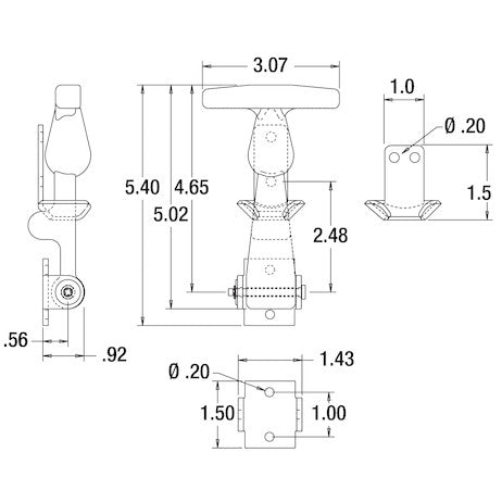 4-7/8 Inch Easy Grip Rubber Hood Catch With U-Bracket