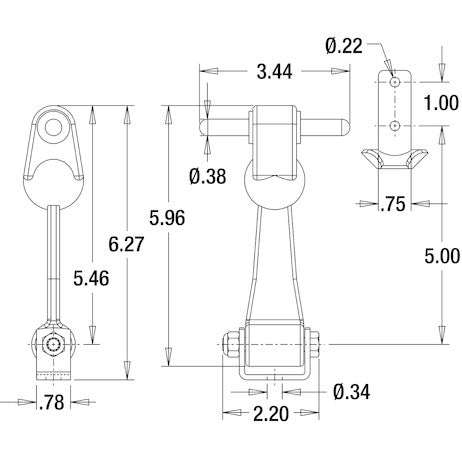 6 Inch Heavy-Duty Rubber Hood Catch - Includes Brackets and Pin-No Bumper
