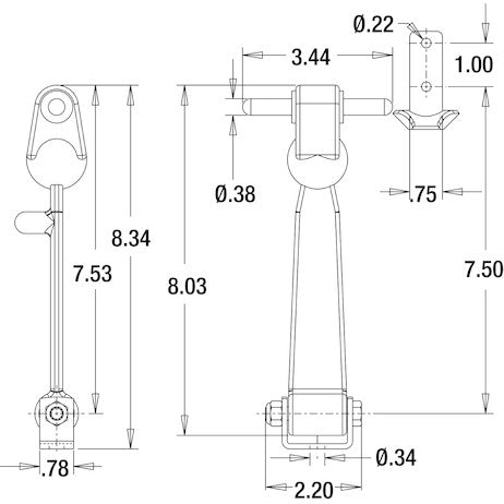 Load image into Gallery viewer, 7-7/8 Inch Heavy-Duty Rubber Hood Catch - Includes Brackets and Pin-With Bumper
