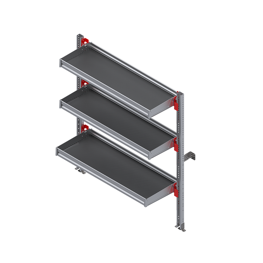 3 Shelf Fold-Up Unit, 3@16", 68"L x 17"D x 62"H, for 2014+ Ford Transit Medium Roof