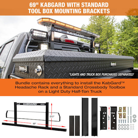 KabGard Heavy-Duty Steel Pickup Truck Headache Rack Bundle with Mounting Brackets for Standard Toolbox , 69 Inches - 3052914 - Buyers Products