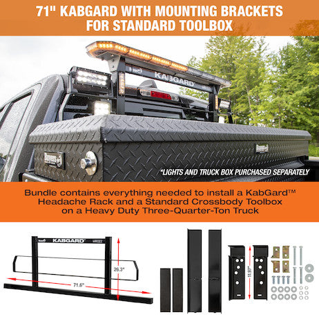 KabGard Heavy-Duty Steel Pickup Truck Headache Rack Bundle with Mounting Brackets for Standard Toolbox,71 Inches - 3052915 - Buyers Products