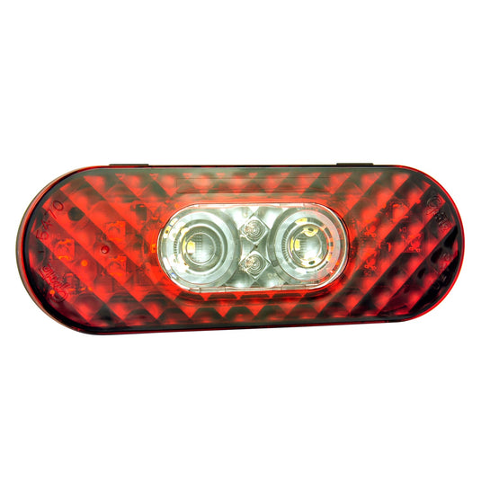 STT Lamp, 6", Red/Clear, LED, Oval, W/Integrated Back-Up, Female Pin - 54682 - Grote