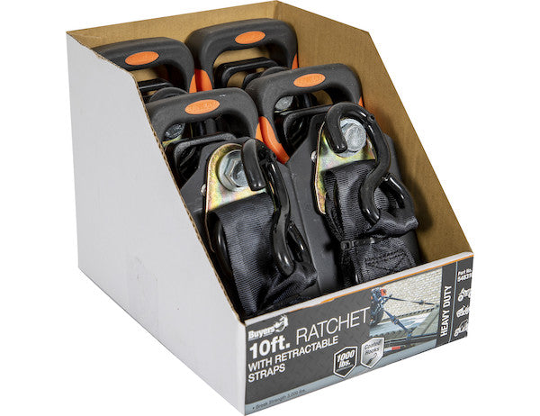 10 Foot Heavy Duty Retractable Ratchet Tie Down - Full Cut Case (4 Pieces per Case) - 5483105CC - Buyers Products