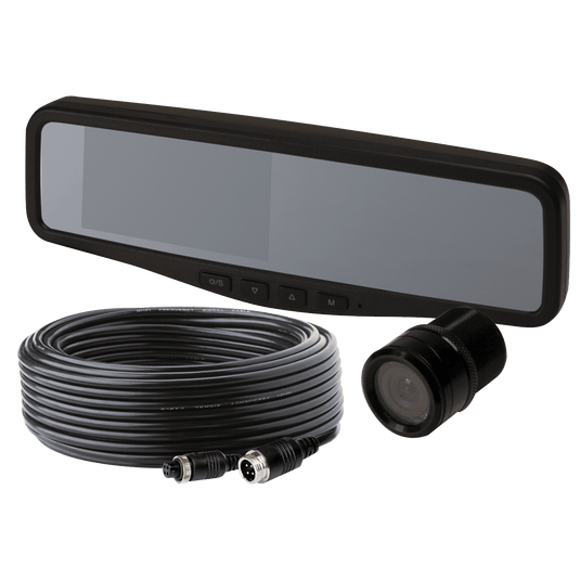 Camera Kit: Gemineye, 4.3" LCD Rear View Mirror, color, audio, expandable up to 2 cameras, 12-24VDC (includes EC4204-M, EC2015-C & "Y" cable) - Absolute Autoguard